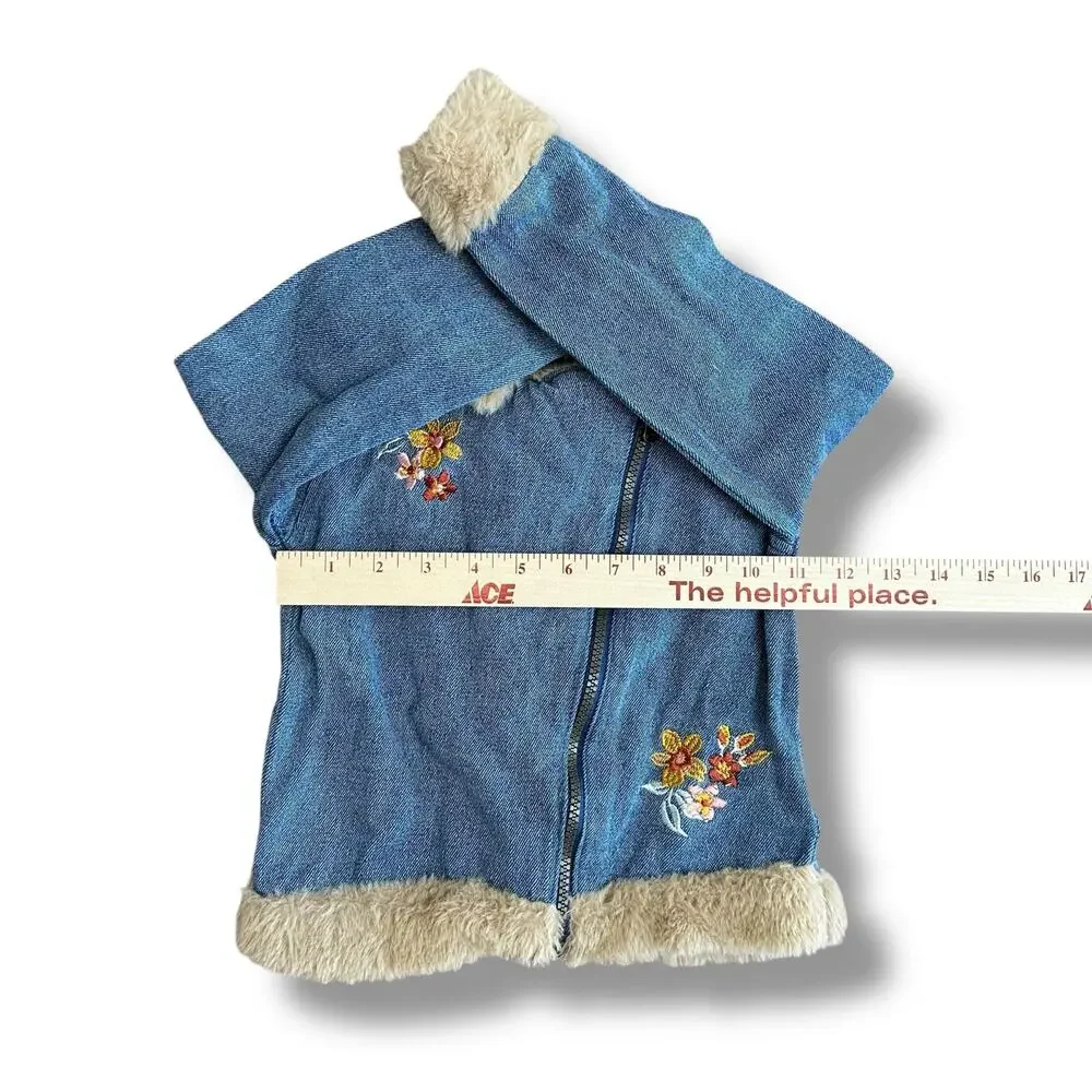Little Lass Toddler Girls 4 Denim Jacket Faux Fur Trim‎ Embroidered Flowers Coat